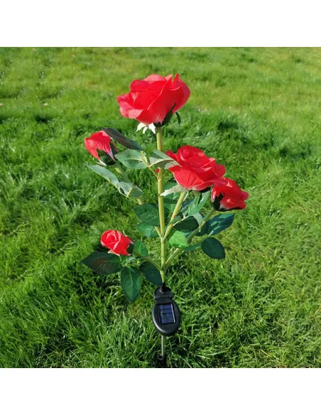 Set 2 Lampi solare de gradina, trandafiri artificiali, 71cm, rosu