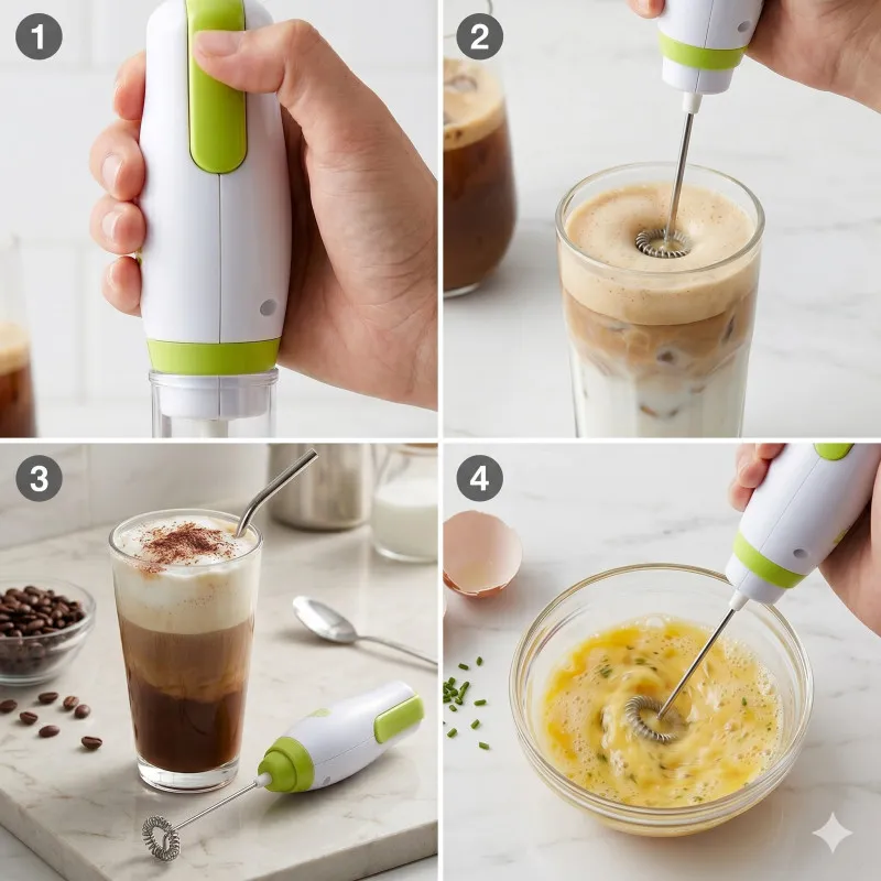 Mixer Electric Multifuncțional, 25W, cu Pahar Gradat – Pentru Frappe, Spumare Lapte și Omlete Rapide