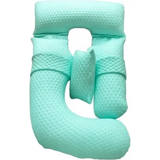 Pernă pentru gravide, Formă U, 3 în 1,Nookish, Pentru Dormit și Alăptat, Model Fagure, Verde, 140 cm