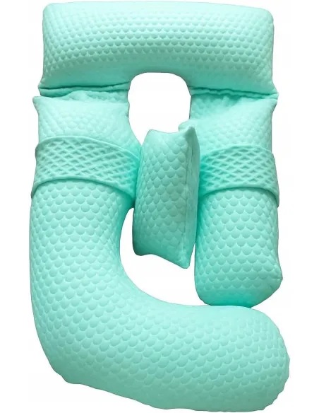 Pernă pentru gravide, Formă U, 3 în 1,Nookish, Pentru Dormit și Alăptat, Model Fagure, Verde, 140 cm