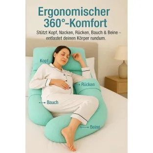 Pernă pentru gravide, Formă U, 3 în 1,Nookish, Pentru Dormit și Alăptat, Model Fagure, Verde, 140 cm 2