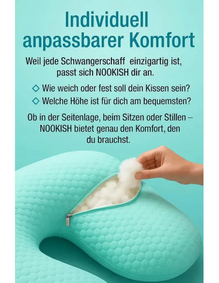 Pernă pentru gravide, Formă U, 3 în 1,Nookish, Pentru Dormit și Alăptat, Model Fagure, Verde, 140 cm