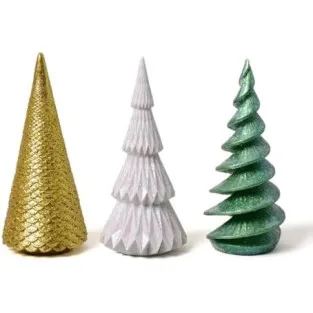 Set 3 Figurine Brad Crăciun HAUCOZE Polyresin Glitter 15cm