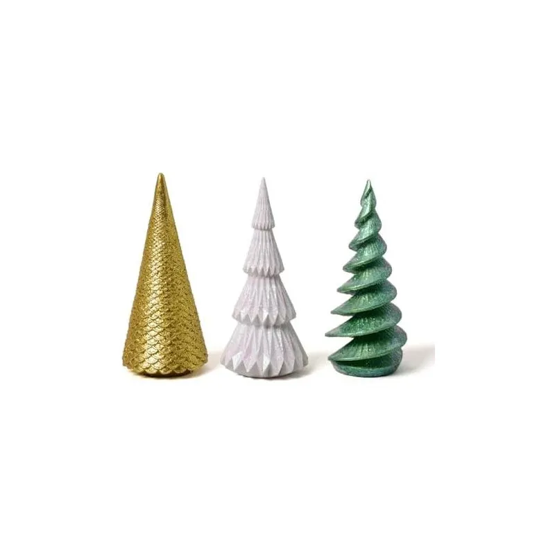 Set 3 Figurine Brad Crăciun HAUCOZE Polyresin Glitter 15cm