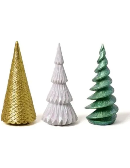 Set 3 Figurine Brad Crăciun HAUCOZE Polyresin Glitter 15cm