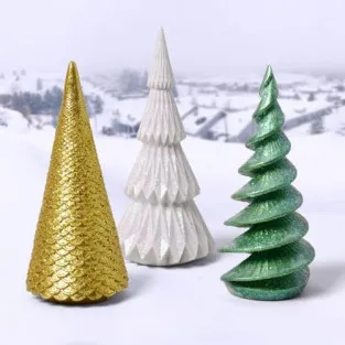 Set 3 Figurine Brad Crăciun HAUCOZE Polyresin Glitter 15cm 2