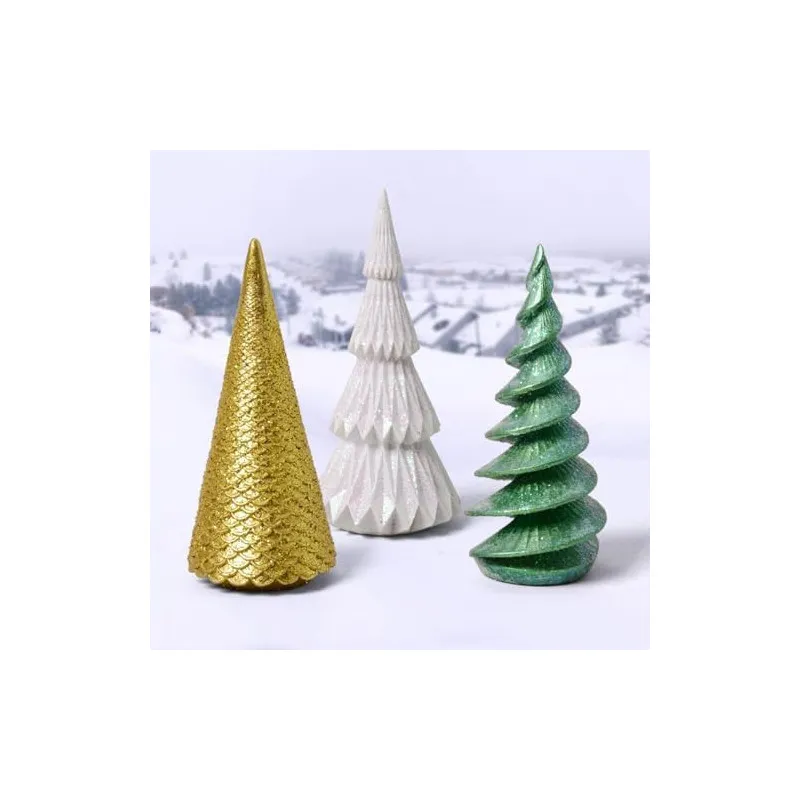 Set 3 Figurine Brad Crăciun HAUCOZE Polyresin Glitter 15cm