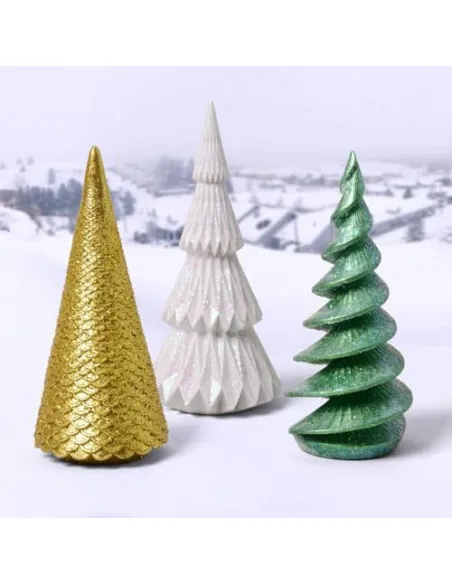Set 3 Figurine Brad Crăciun HAUCOZE Polyresin Glitter 15cm