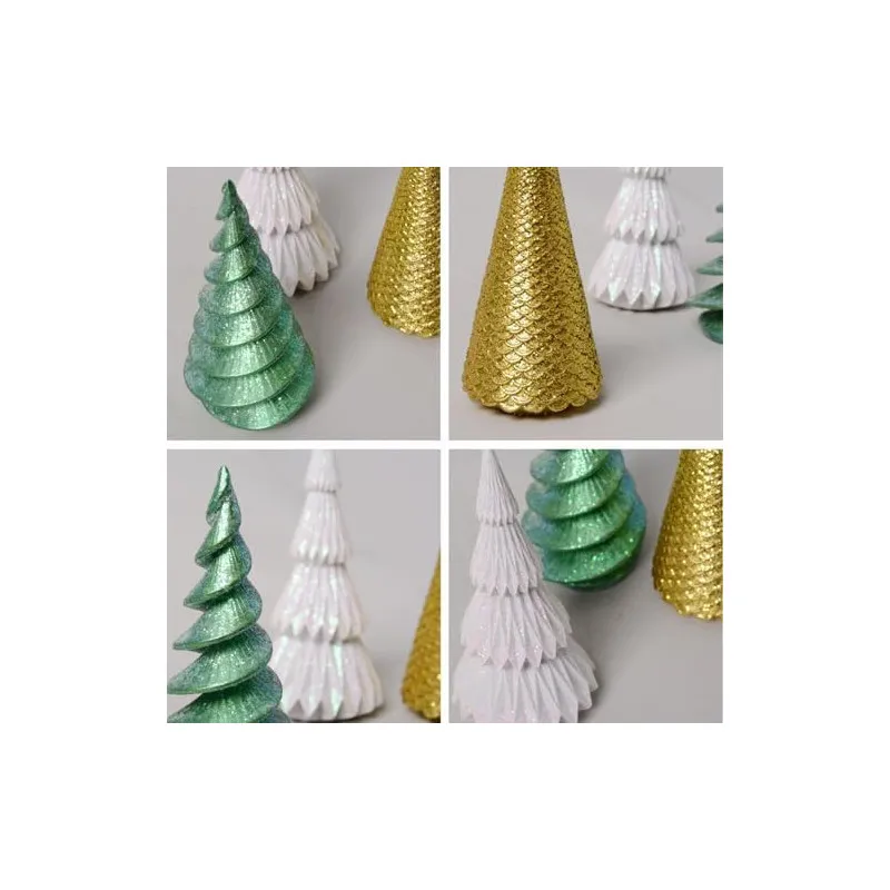 Set 3 Figurine Brad Crăciun HAUCOZE Polyresin Glitter 15cm