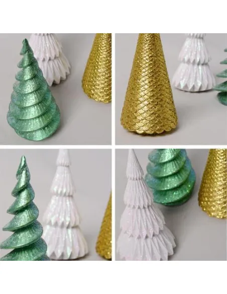 Set 3 Figurine Brad Crăciun HAUCOZE Polyresin Glitter 15cm