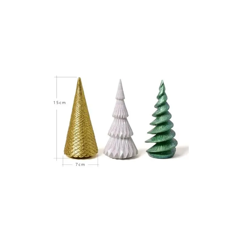 Set 3 Figurine Brad Crăciun HAUCOZE Polyresin Glitter 15cm