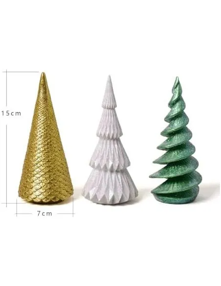 Set 3 Figurine Brad Crăciun HAUCOZE Polyresin Glitter 15cm