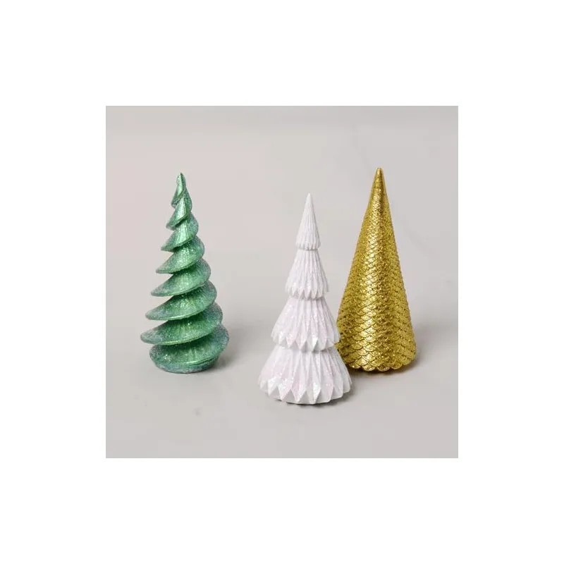 Set 3 Figurine Brad Crăciun HAUCOZE Polyresin Glitter 15cm