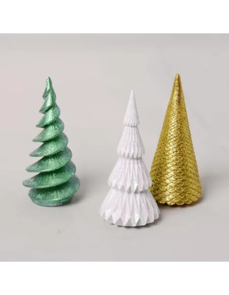 Set 3 Figurine Brad Crăciun HAUCOZE Polyresin Glitter 15cm