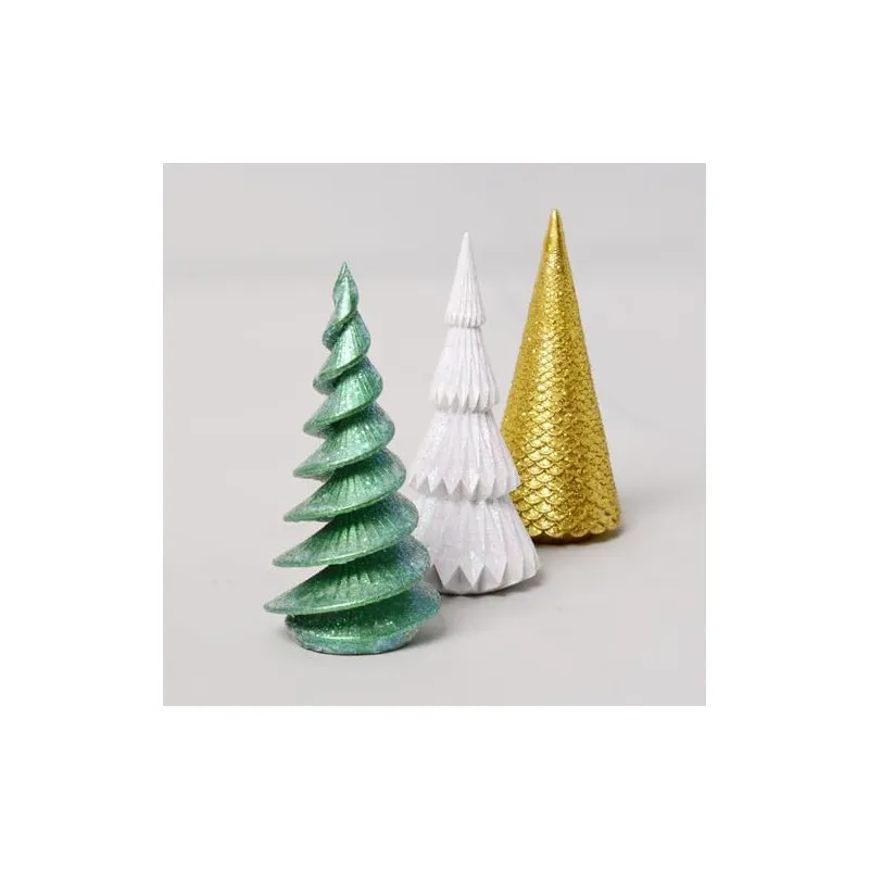 Set 3 Figurine Brad Crăciun HAUCOZE Polyresin Glitter 15cm