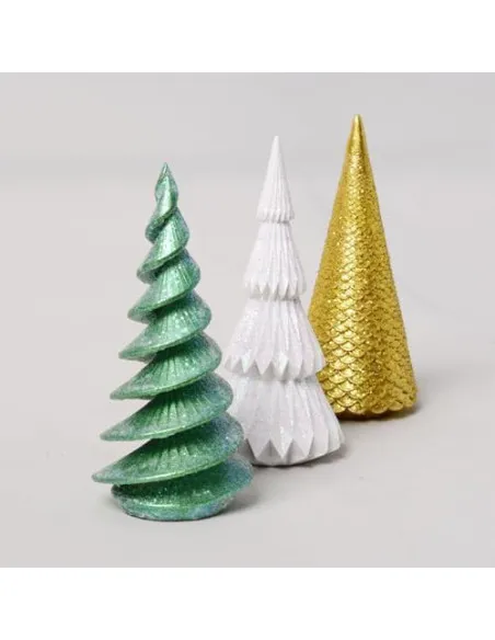 Set 3 Figurine Brad Crăciun HAUCOZE Polyresin Glitter 15cm