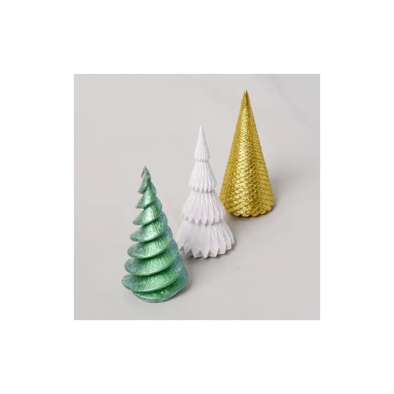 Set 3 Figurine Brad Crăciun HAUCOZE Polyresin Glitter 15cm