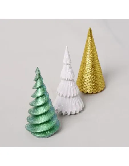 Set 3 Figurine Brad Crăciun HAUCOZE Polyresin Glitter 15cm