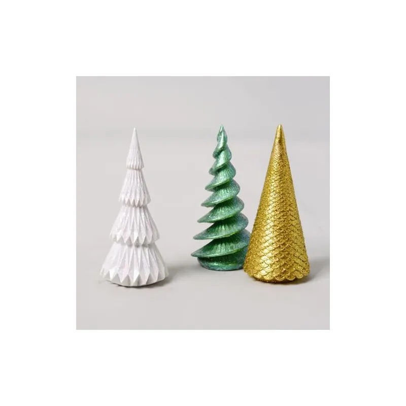 Set 3 Figurine Brad Crăciun HAUCOZE Polyresin Glitter 15cm