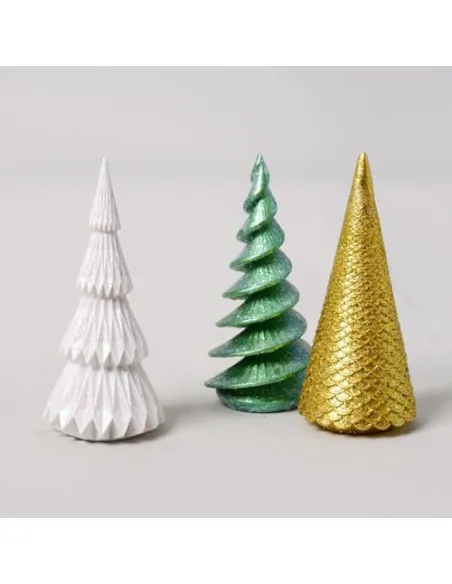 Set 3 Figurine Brad Crăciun HAUCOZE Polyresin Glitter 15cm