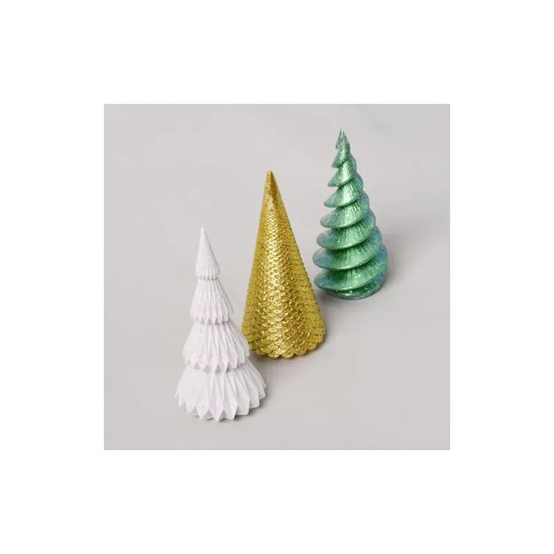 Set 3 Figurine Brad Crăciun HAUCOZE Polyresin Glitter 15cm