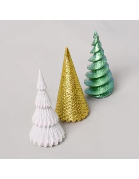 Set 3 Figurine Brad Crăciun HAUCOZE Polyresin Glitter 15cm