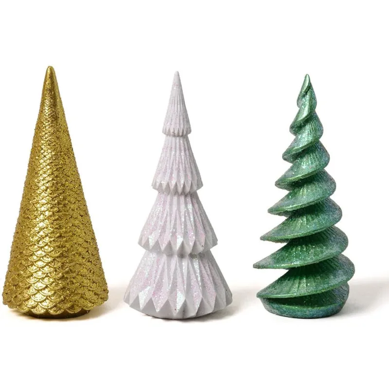 Set 3 Figurine Brad Crăciun HAUCOZE Polyresin Glitter 15cm