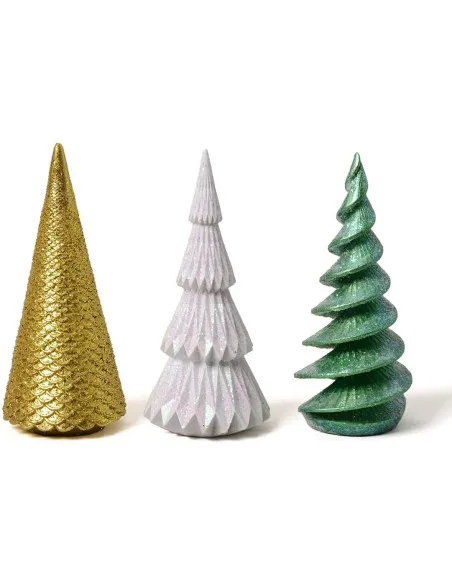 Set 3 Figurine Brad Crăciun HAUCOZE Polyresin Glitter 15cm