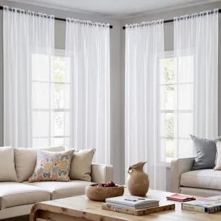 Set 4 perdele MIULEE, din voal transparent, prindere pe bara, 140 x 175 cm, culoare alb