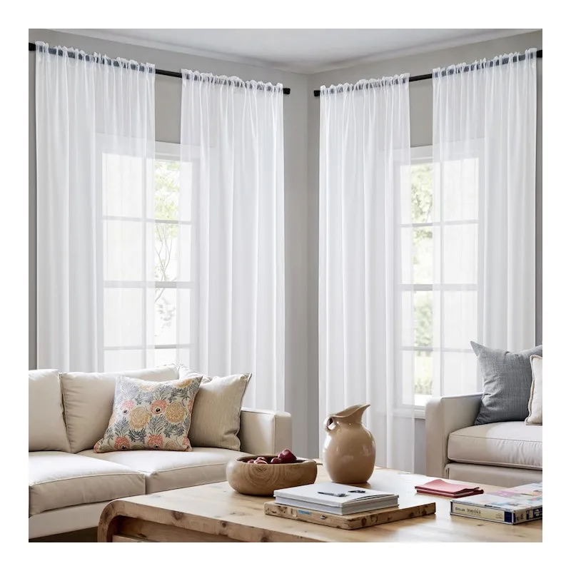 Set 4 perdele MIULEE, din voal transparent, prindere pe bara, 140 x 175 cm, culoare alb