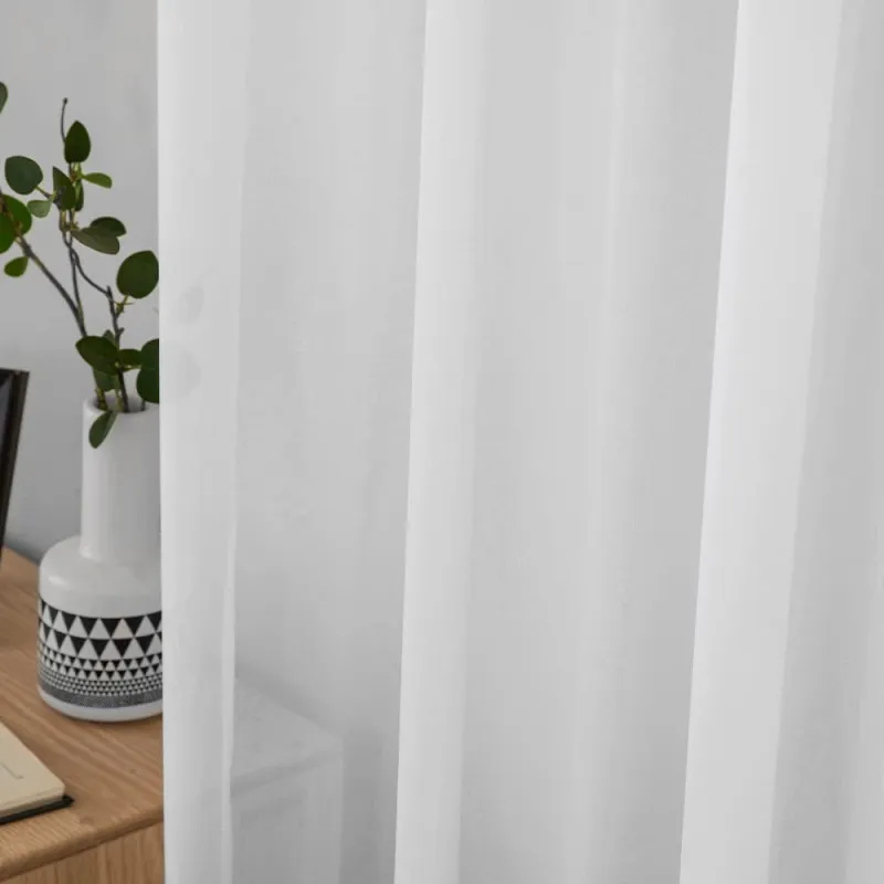Set 4 perdele MIULEE, din voal transparent, prindere pe bara, 140 x 175 cm, culoare alb