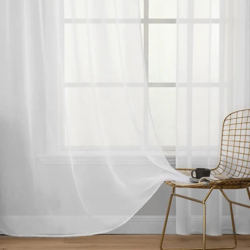 Set 4 perdele MIULEE, din voal transparent, prindere pe bara, 140 x 175 cm, culoare alb