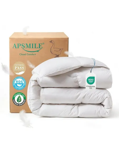 Pilotă Premium Puf și Pene 50/50, 135x200 cm, Bumbac Organic, Vară, Albă