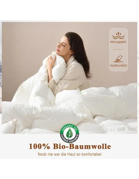 Pilotă Premium Puf și Pene 50/50, 135x200 cm, Bumbac Organic, Vară, Albă