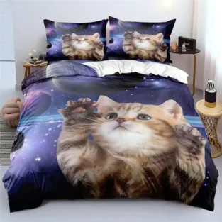 Set Lenjerie Pat Cosmic Cat ZAHHYG 135×200 cm Microfibră