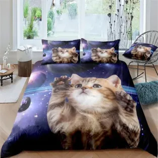 Set Lenjerie Pat Cosmic Cat ZAHHYG 135×200 cm Microfibră 2