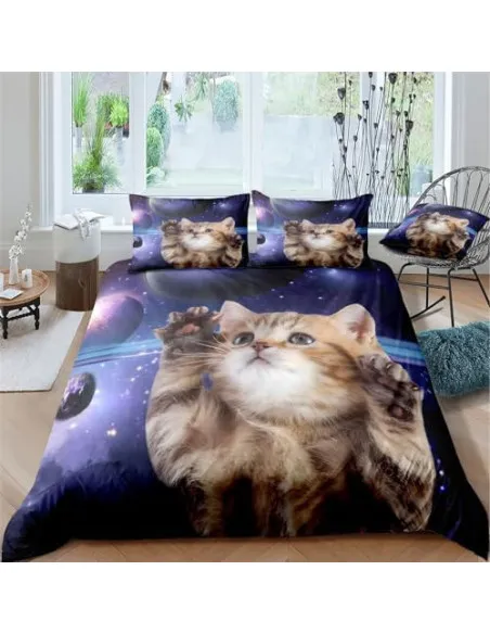 Set Lenjerie Pat Cosmic Cat ZAHHYG 135×200 cm Microfibră
