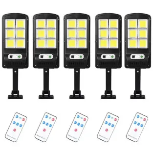 Set 5 x Lampa solara cu 6 celule, LED-uri COB si telecomanda