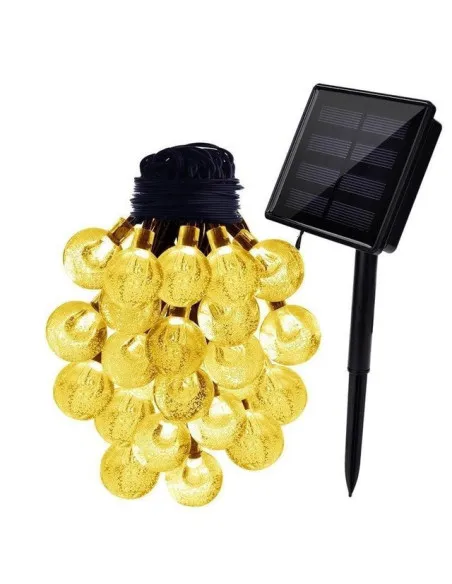 Instalatie solara bila cristal mare, 50 led-uri, Alb Cald, 6.5 m