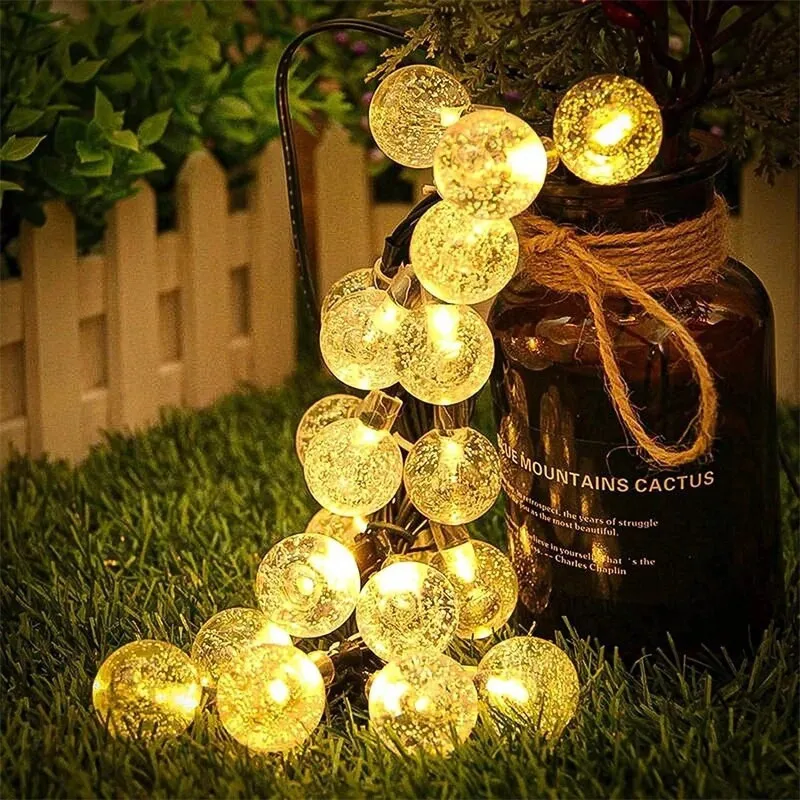 Instalatie solara bila cristal mare, 50 led-uri, Alb Cald, 6.5 m