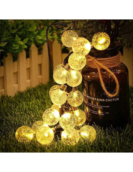Instalatie solara bila cristal mare, 50 led-uri, Alb Cald, 6.5 m