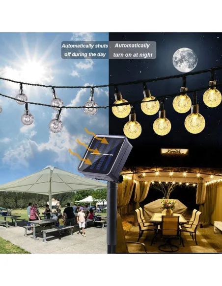 Instalatie solara bila cristal mare, 50 led-uri, Alb Cald, 6.5 m