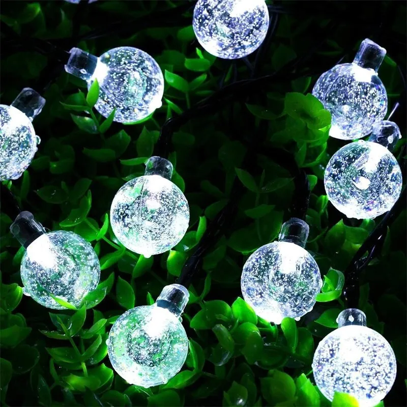 Instalatie solara bila cristal mare, 50 led-uri, Alb Cald, 6.5 m