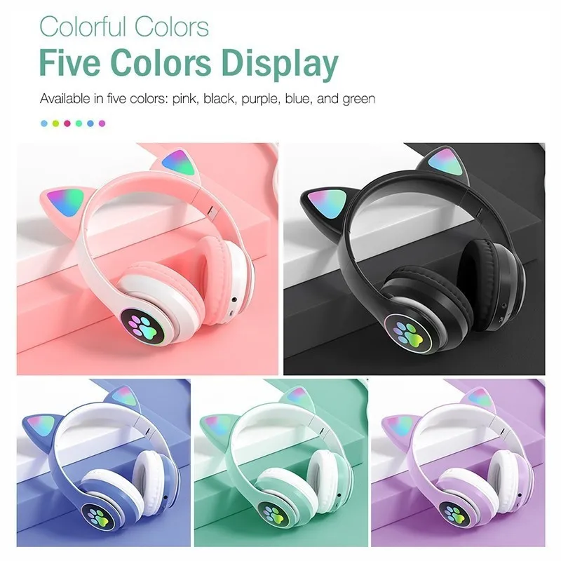 Casti audio Wireless, urechi de pisica, iluminare