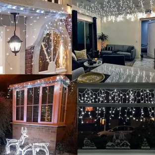 Instalatie Craciun Turturi, 20 m, 500 Led-uri, 8 jocuri de lumini, Perdea, Franjuri, Exterior/Interior, Fir Alb, Interconectabil 2