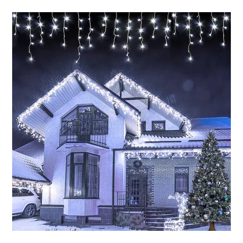 Instalatie turturi 50m, 1000 Led-uri, pentru Craciun, Flash, Fir Alb, Led, IP44, Interconectabila, Perdea, Franjuri