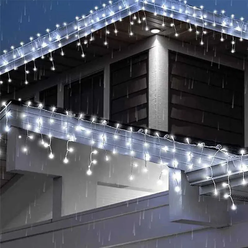 Instalatie turturi 50m, 1000 Led-uri, pentru Craciun, Flash, Fir Alb, Led, IP44, Interconectabila, Perdea, Franjuri