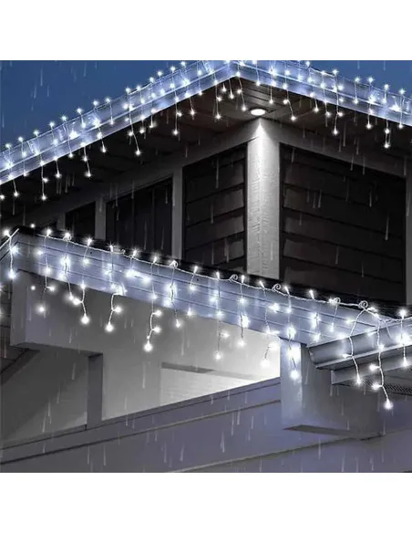 Instalatie turturi 50m, 1000 Led-uri, pentru Craciun, Flash, Fir Alb, Led, IP44, Interconectabila, Perdea, Franjuri