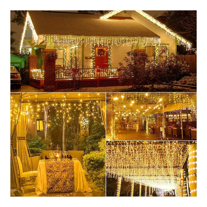 Instalatie turturi 50m, 1000 Led-uri, pentru Craciun, Flash, Fir Alb, Led, IP44, Interconectabila, Perdea, Franjuri