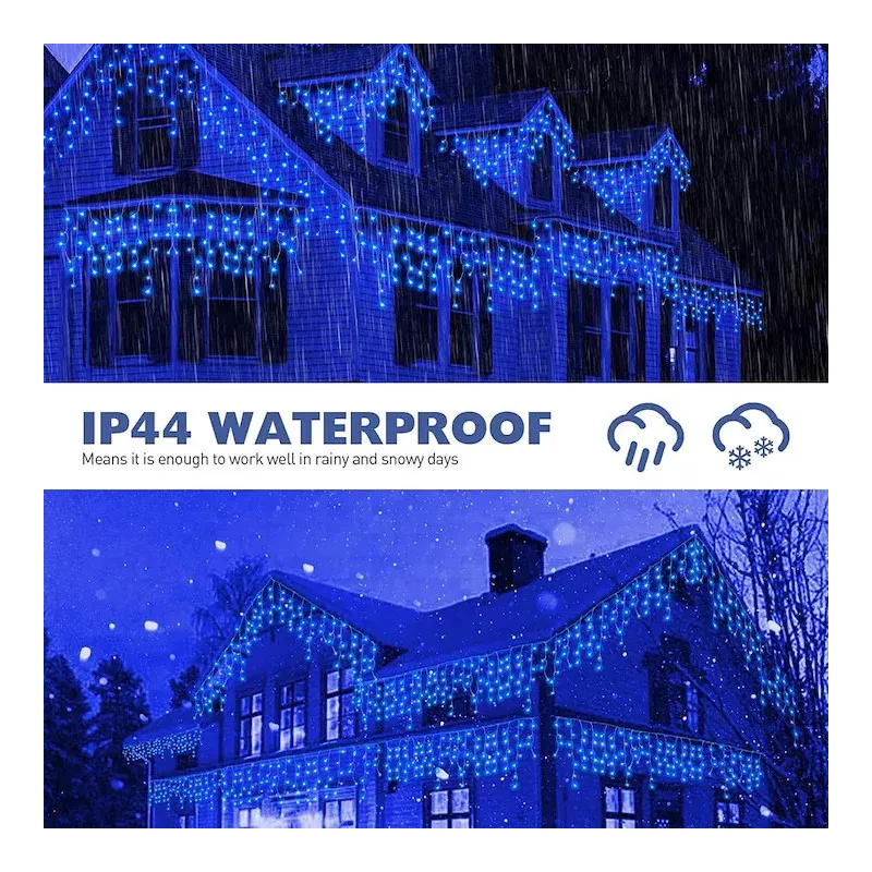 Instalatie turturi 50m, 1000 Led-uri, pentru Craciun, Flash, Fir Alb, Led, IP44, Interconectabila, Perdea, Franjuri